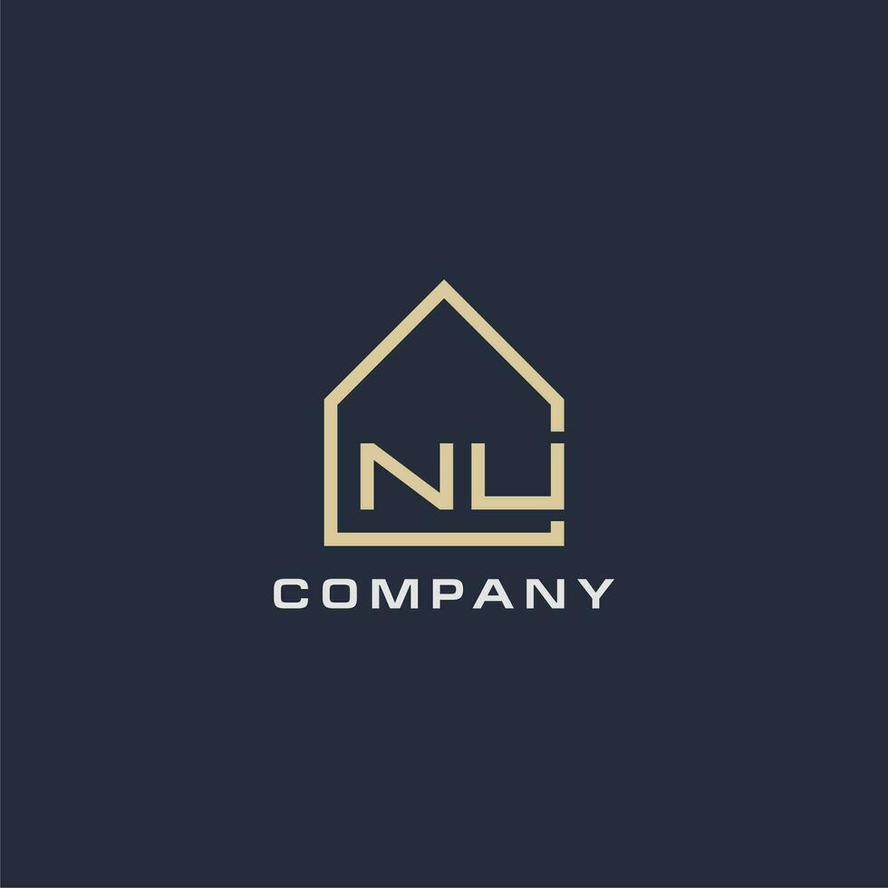 Initial letter NU real estate logo with simple roof style design ideas vector