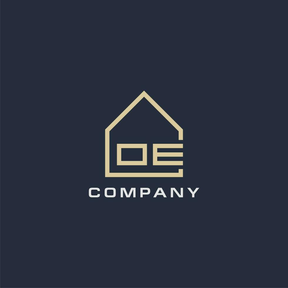 Initial letter OE real estate logo with simple roof style design ideas vector