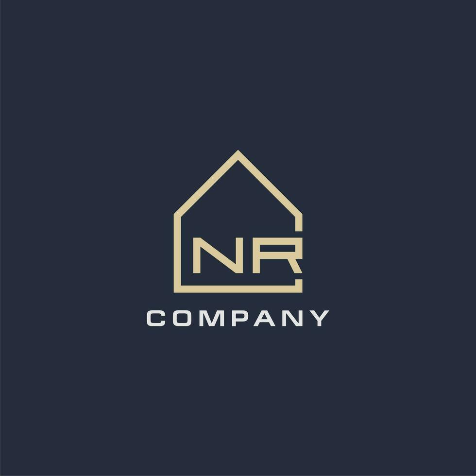 Initial letter NR real estate logo with simple roof style design ideas vector