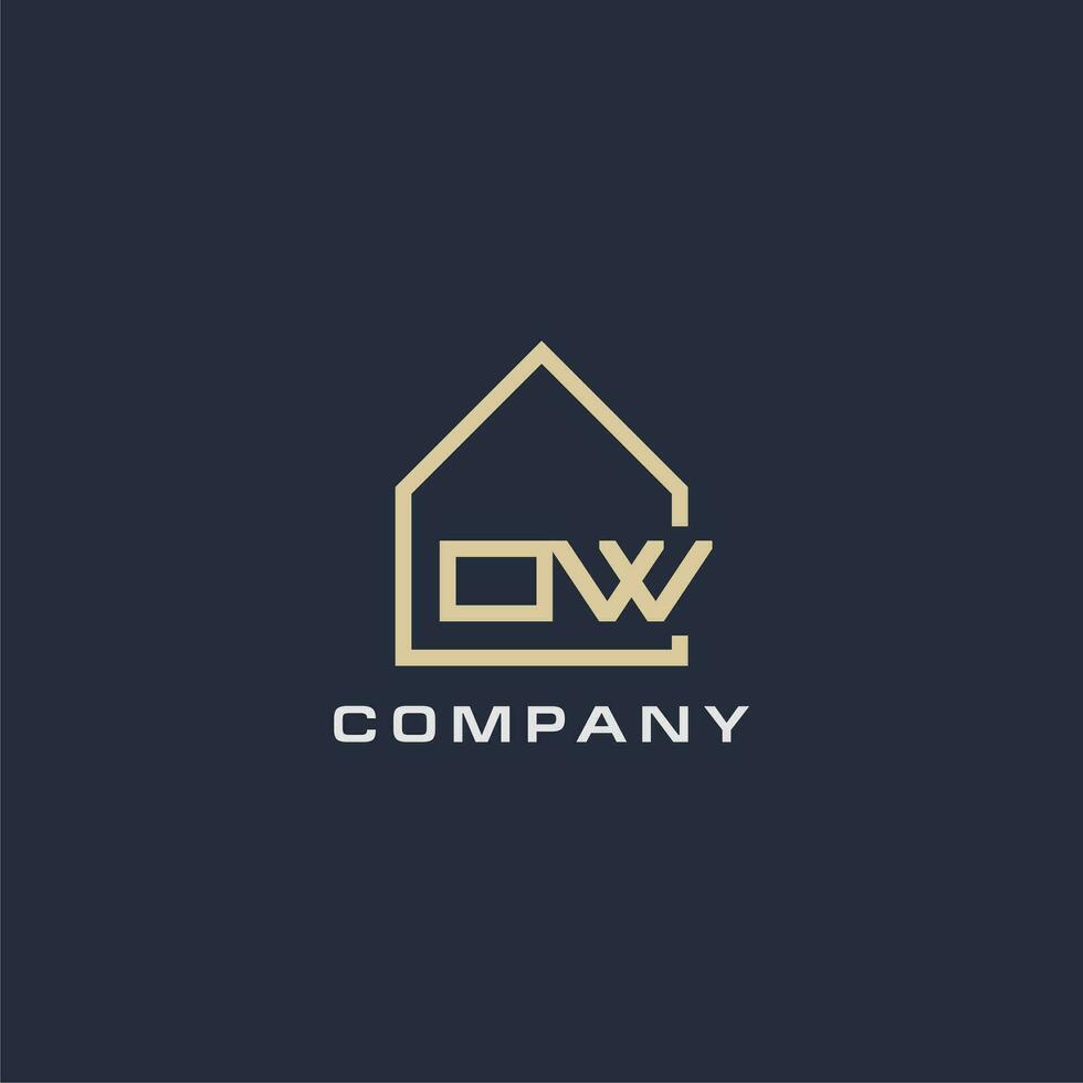 Initial letter OW real estate logo with simple roof style design ideas vector