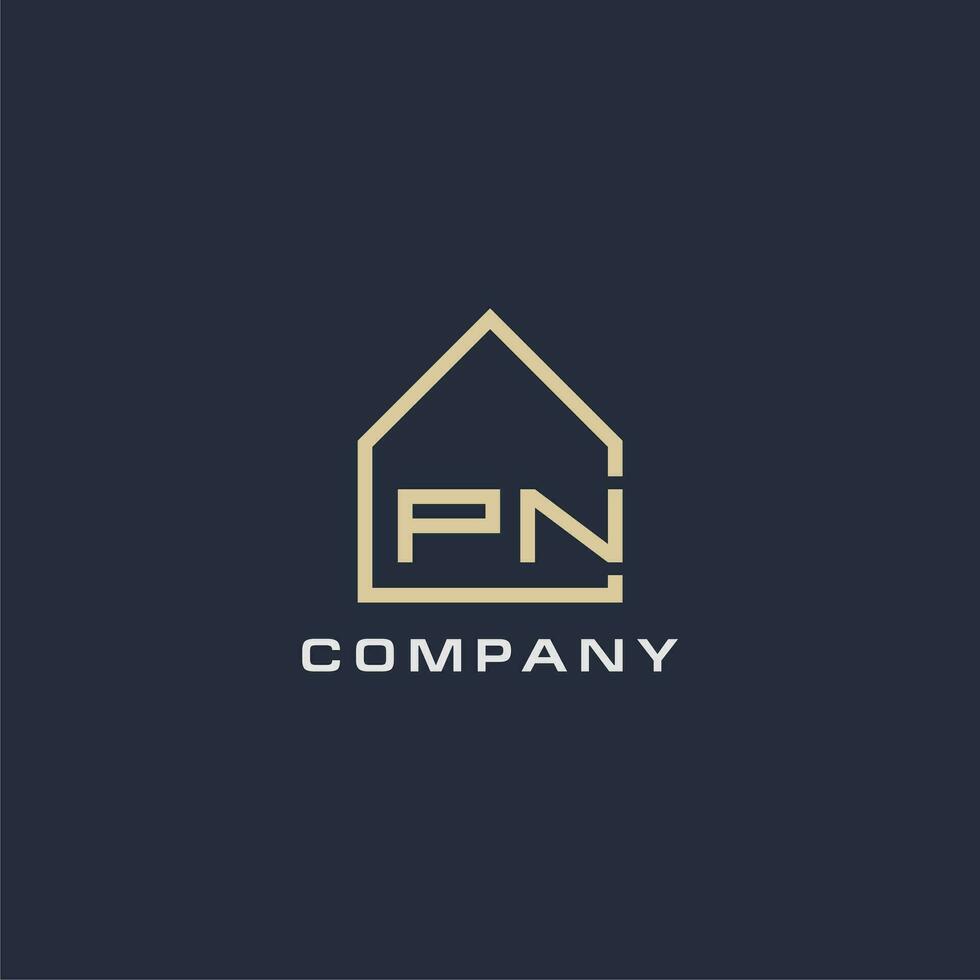 Initial letter PN real estate logo with simple roof style design ideas vector