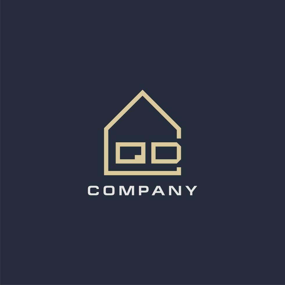 Initial letter QD real estate logo with simple roof style design ideas vector