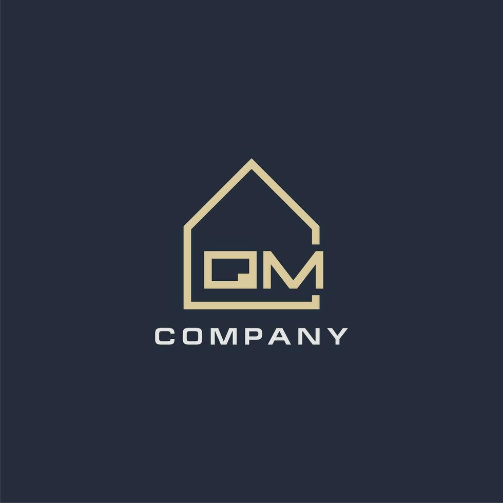 Initial letter QM real estate logo with simple roof style design ideas vector