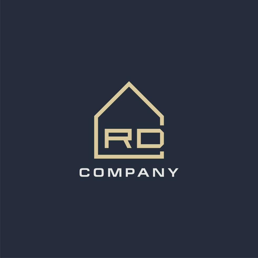 Initial letter RD real estate logo with simple roof style design ideas vector