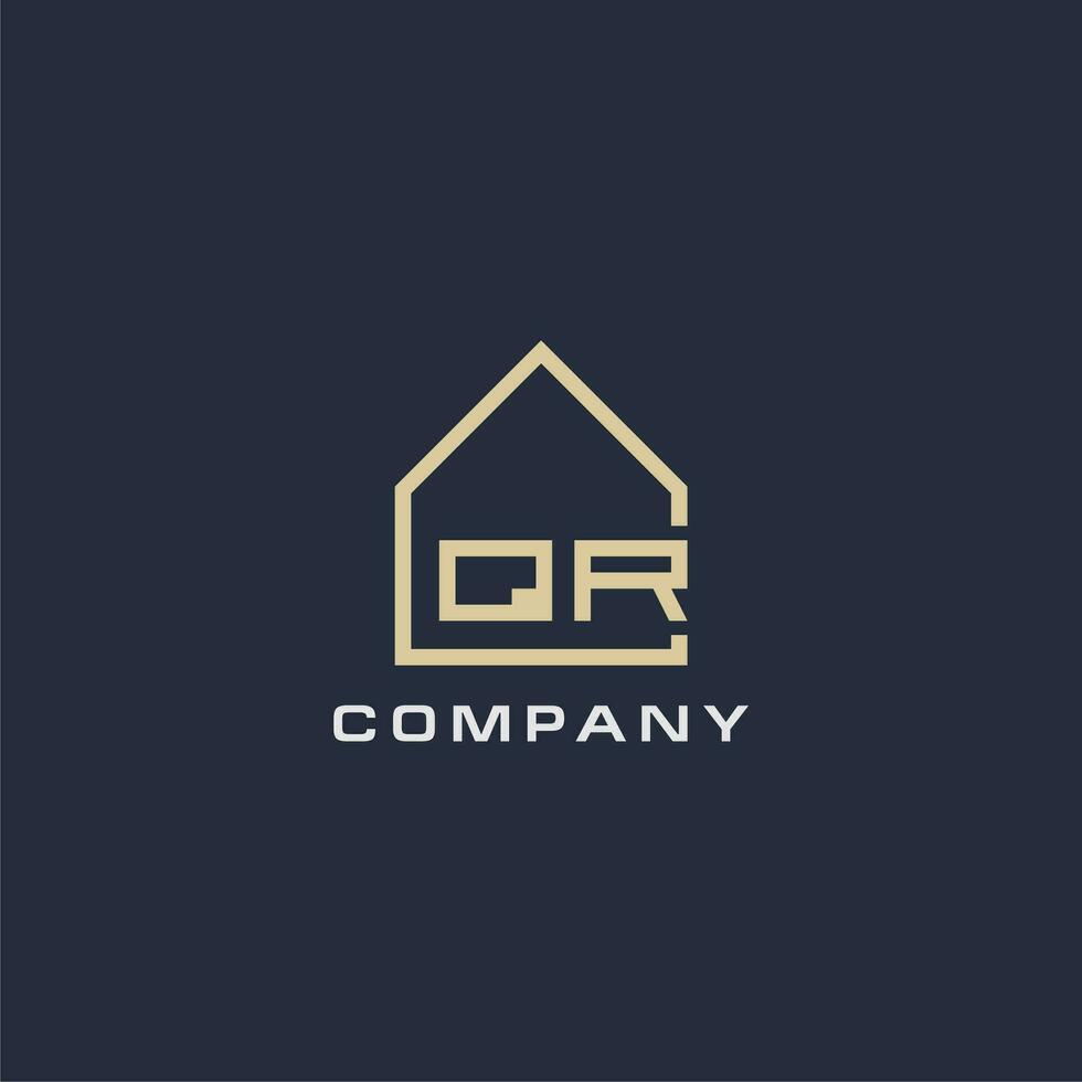 inicial letra qr real inmuebles logo con sencillo techo estilo diseño ideas vector