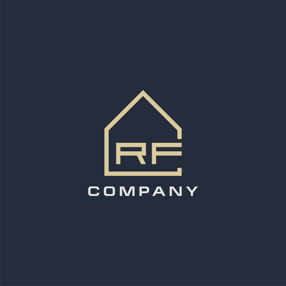 inicial letra rf real inmuebles logo con sencillo techo estilo diseño ideas vector