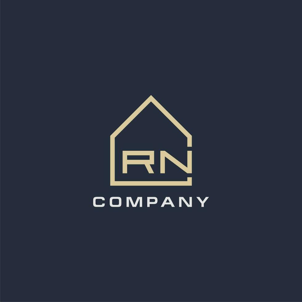 inicial letra rn real inmuebles logo con sencillo techo estilo diseño ideas vector