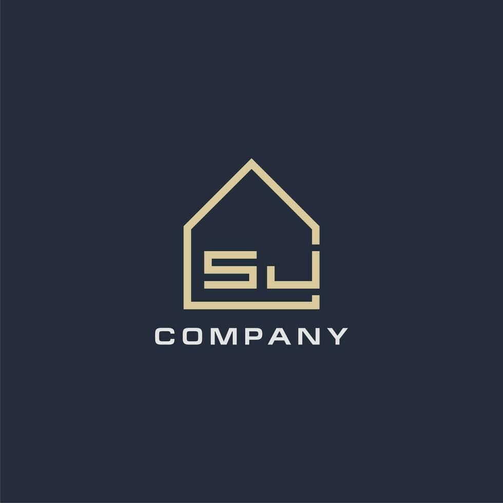 Initial letter SJ real estate logo with simple roof style design ideas vector