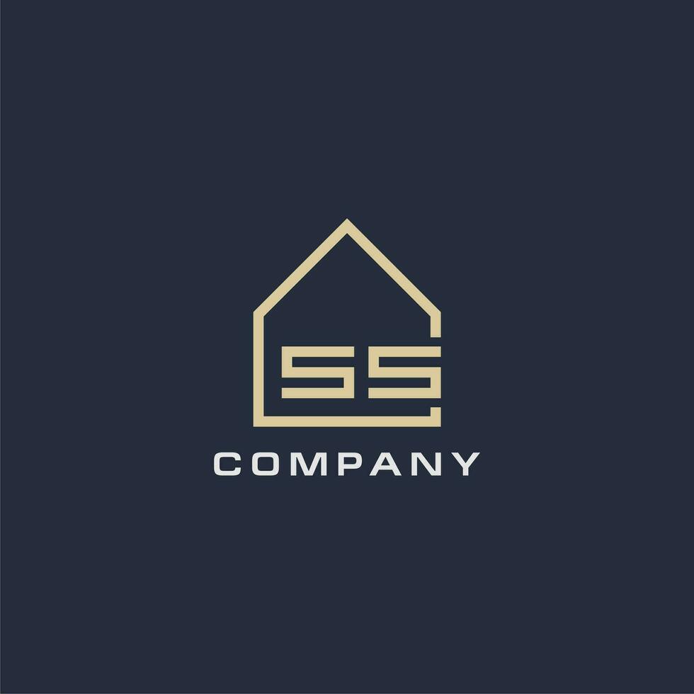inicial letra ss real inmuebles logo con sencillo techo estilo diseño ideas vector