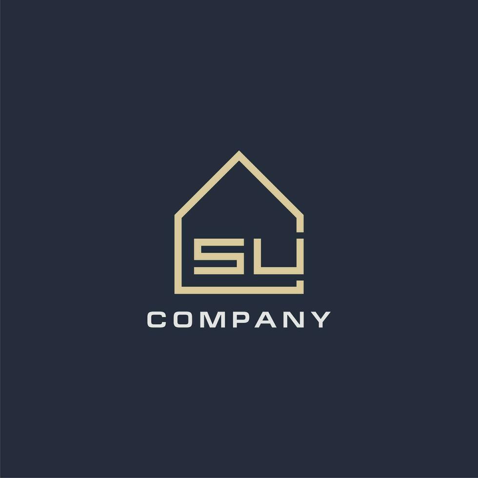 Initial letter SU real estate logo with simple roof style design ideas vector