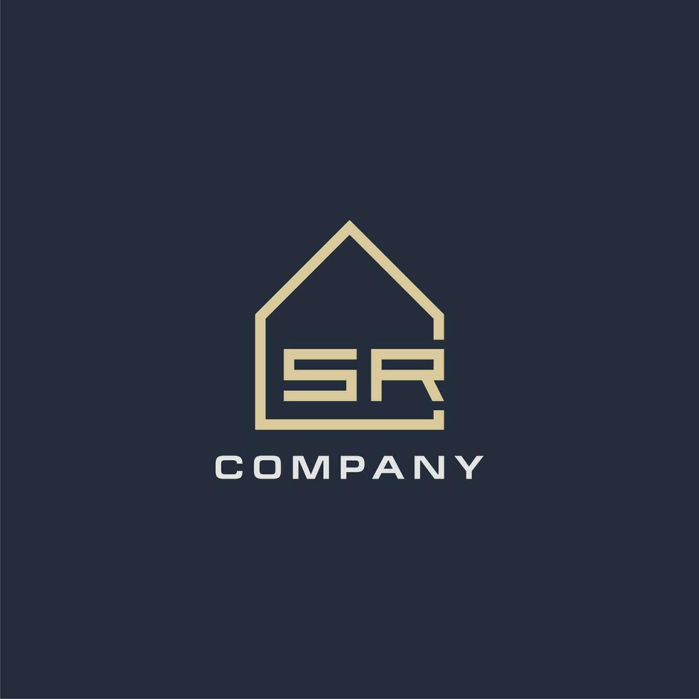 Initial letter SR real estate logo with simple roof style design ideas vector