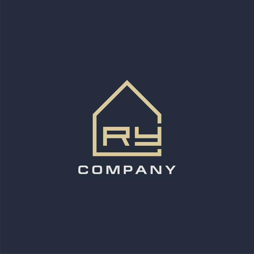 Initial letter RY real estate logo with simple roof style design ideas vector