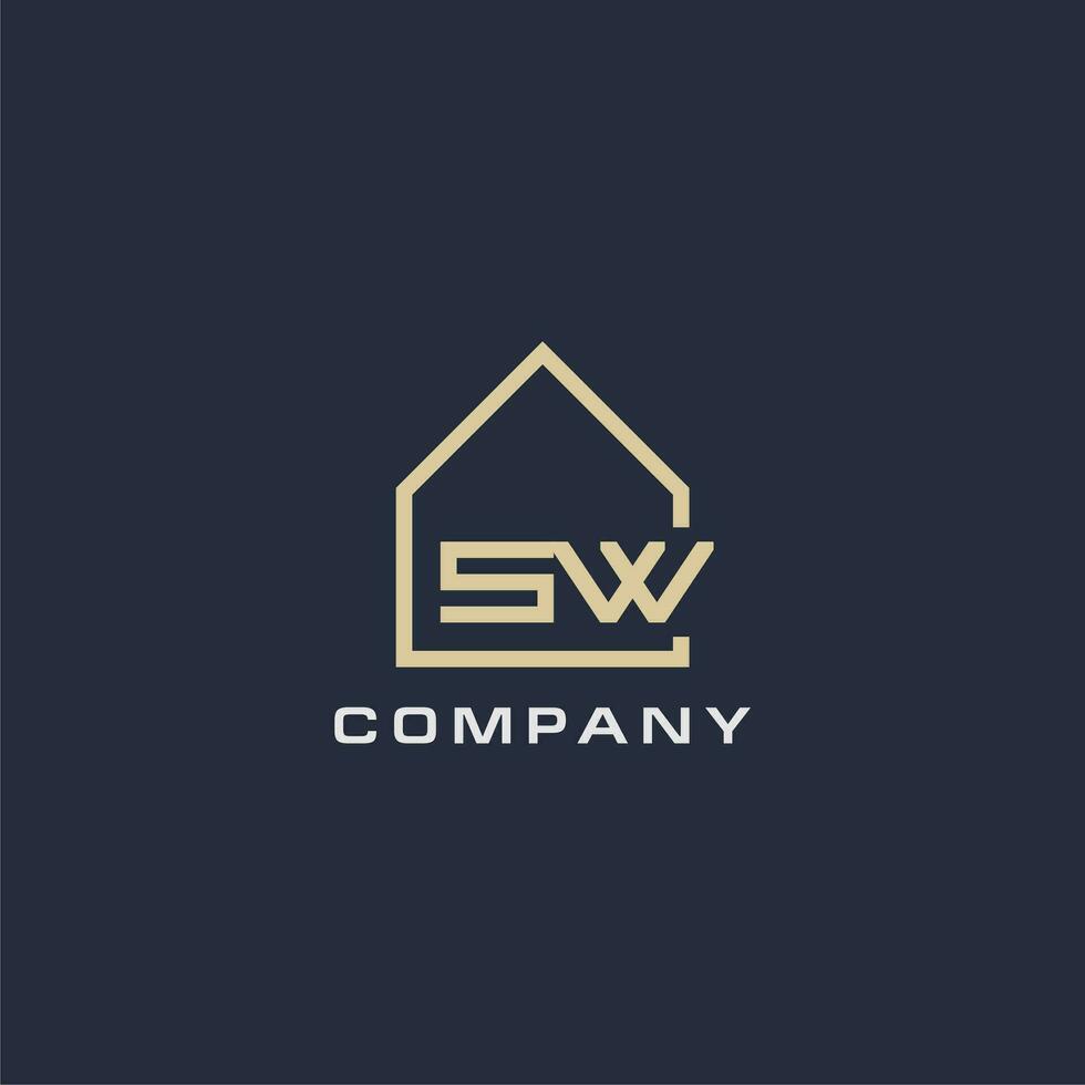 Initial letter SW real estate logo with simple roof style design ideas vector