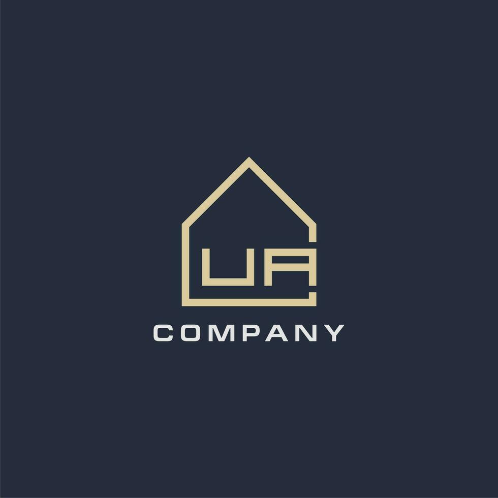 Initial letter UA real estate logo with simple roof style design ideas vector