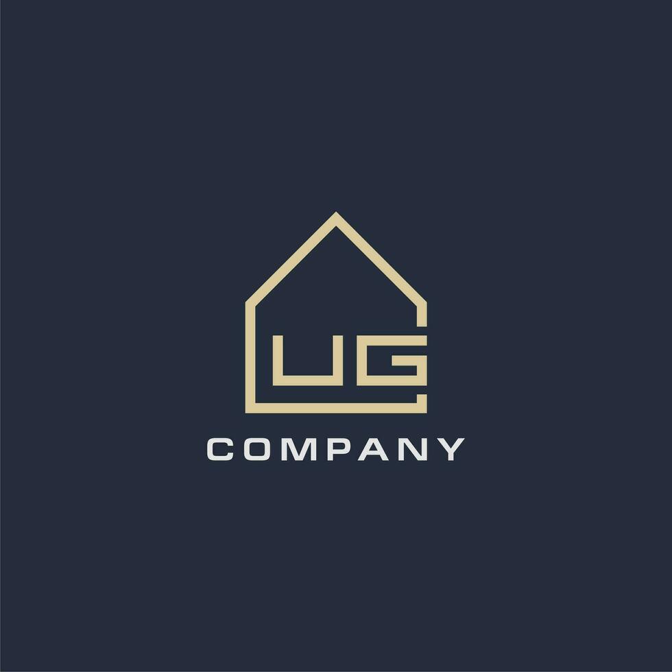 Initial letter UG real estate logo with simple roof style design ideas vector