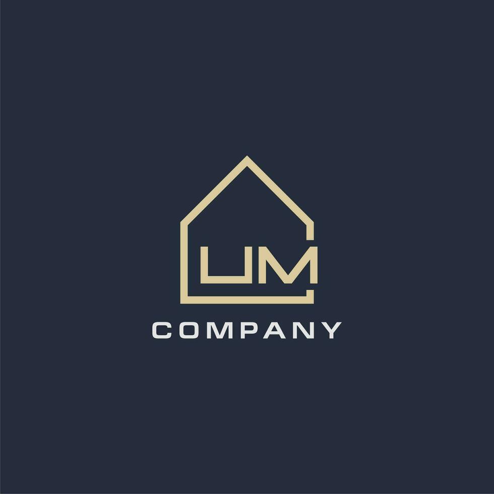 Initial letter UM real estate logo with simple roof style design ideas vector