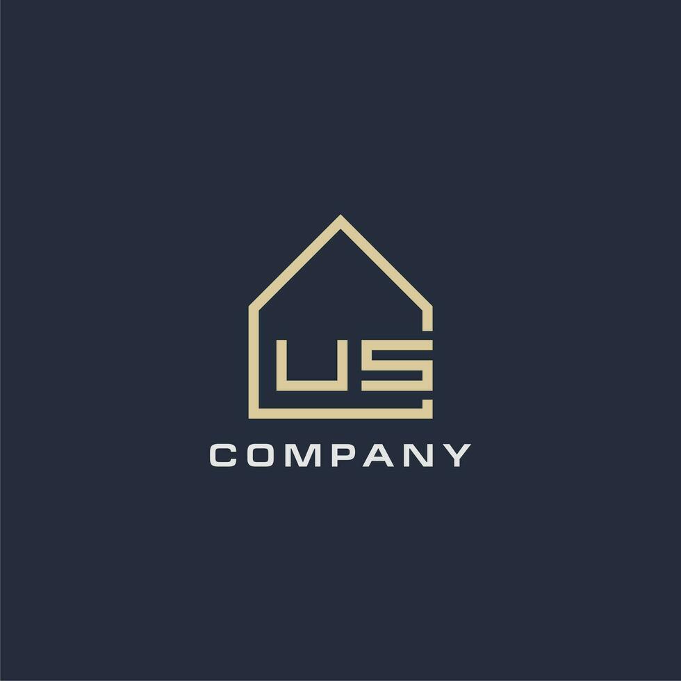 Initial letter US real estate logo with simple roof style design ideas vector