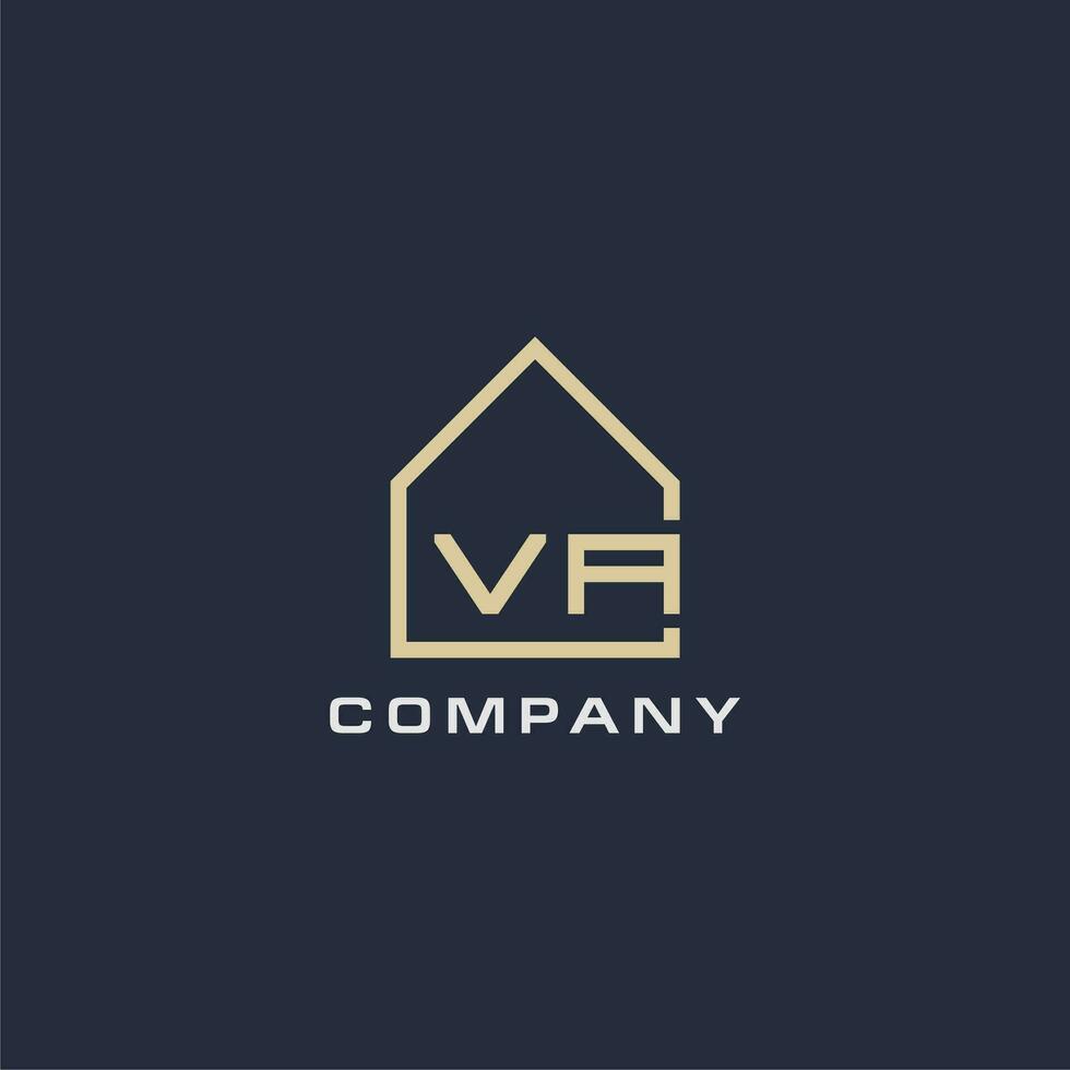 inicial letra Virginia real inmuebles logo con sencillo techo estilo diseño ideas vector