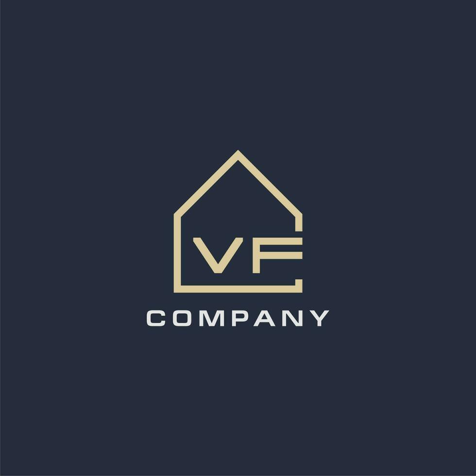 Initial letter VF real estate logo with simple roof style design ideas vector