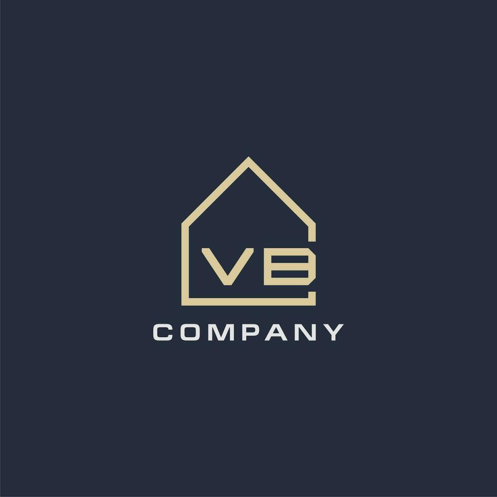 inicial letra vb real inmuebles logo con sencillo techo estilo diseño ideas vector