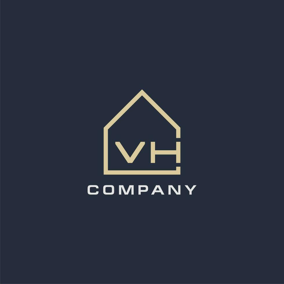 Initial letter VH real estate logo with simple roof style design ideas