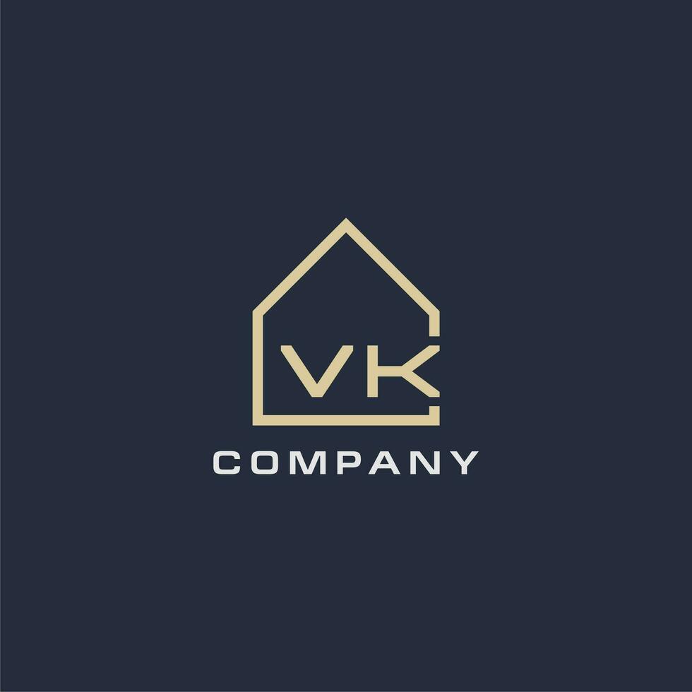 Initial letter VK real estate logo with simple roof style design ideas vector