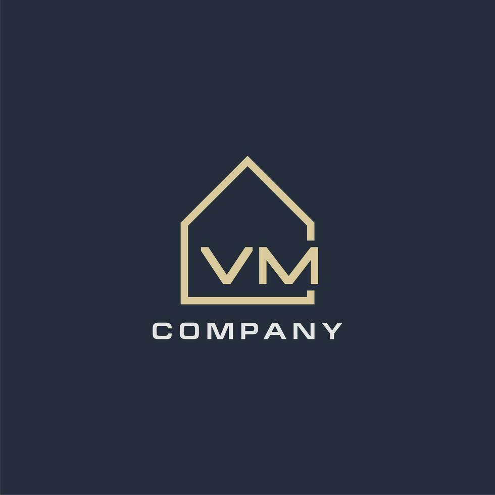 Initial letter VM real estate logo with simple roof style design ideas vector