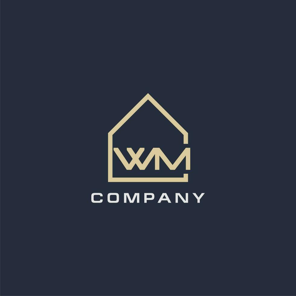 Initial letter WM real estate logo with simple roof style design ideas vector
