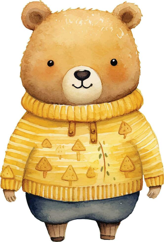 acuarela dibujo. linda oso personaje en otoño suéter. vector