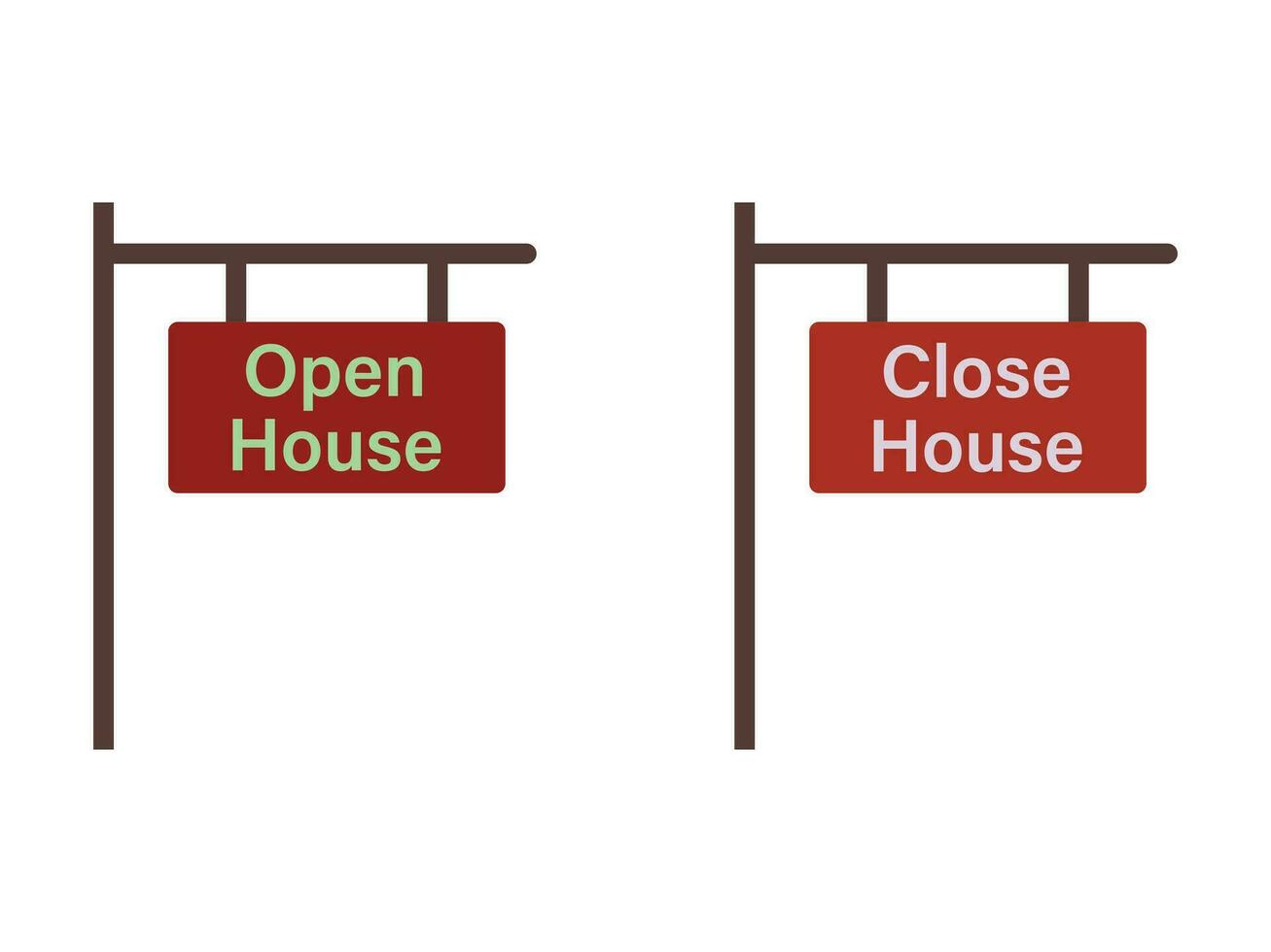 Open house, close house sign. Layout for open houses, home showings, real estate signage vector illustration.