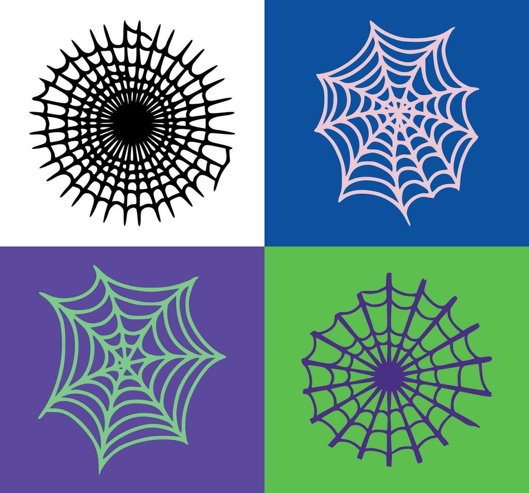 Spiderweb gossamer cobweb hand drawn on white background vector illustration.