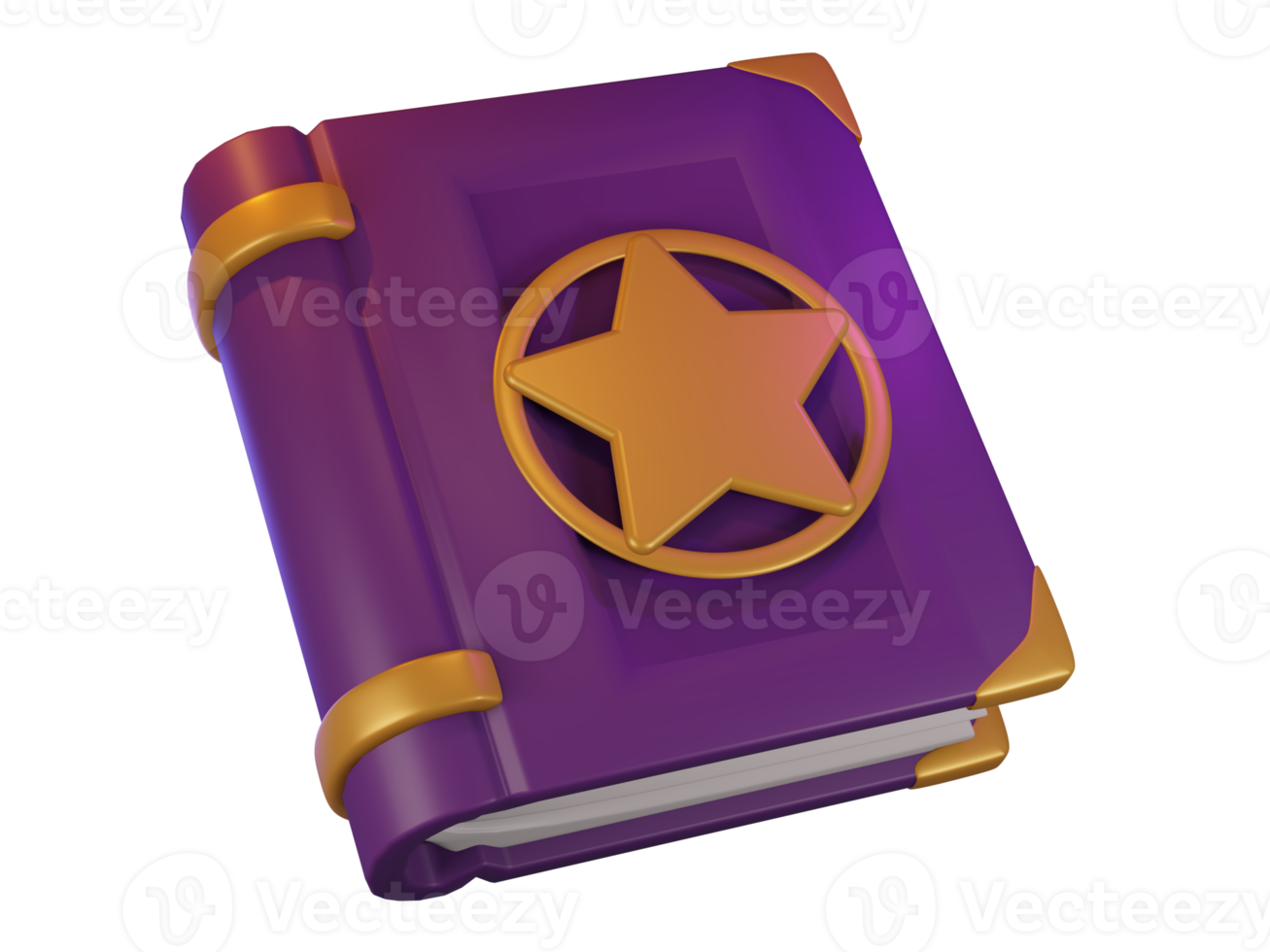 3d render of purple magic spells book with gold cover and star. Halloween celebration concept. Isolated element png