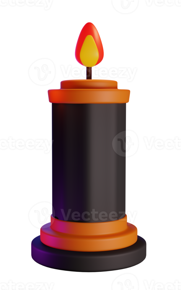 3d render of black orange candle. Halloween celebration concept. Isolated element png