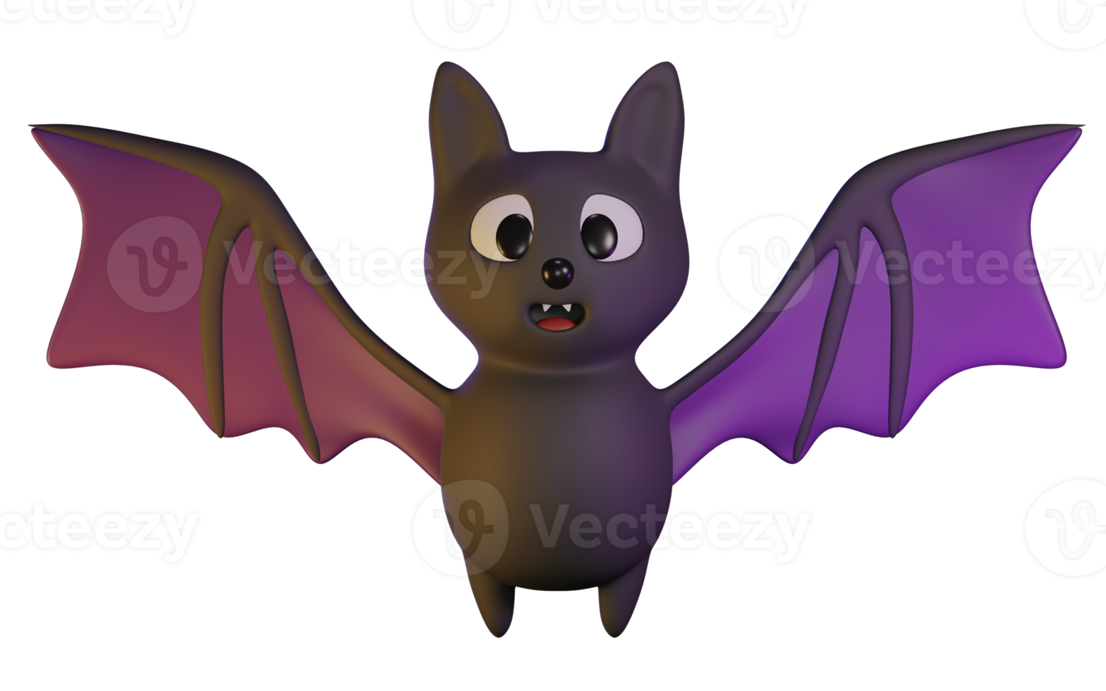 3d render of cute bat character with happy face. Halloween celebration concept. Isolated element png