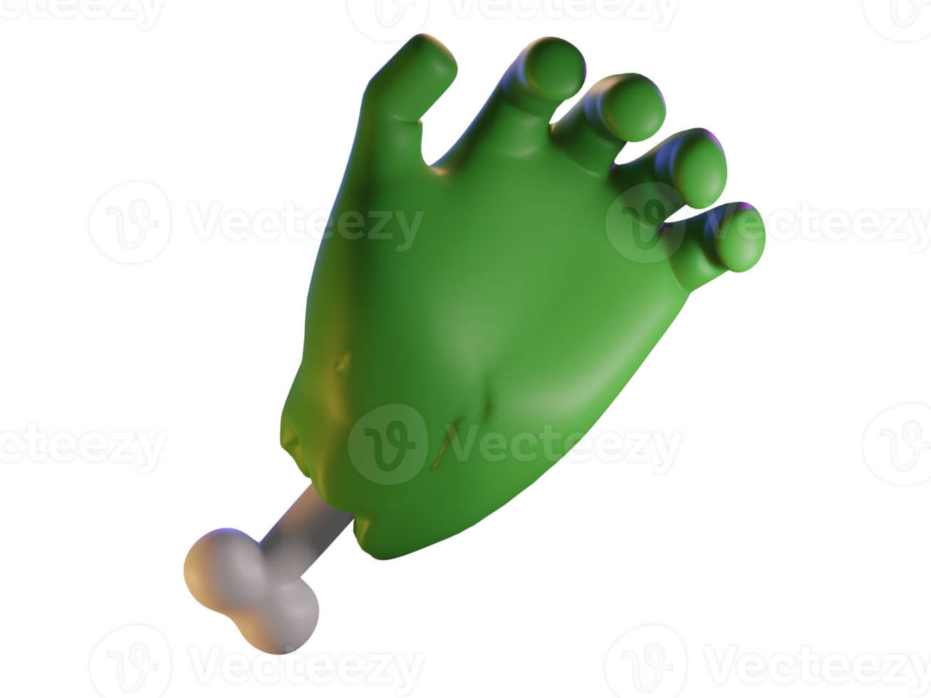 3d geven van groen zombie hand- met bot. halloween viering concept. geïsoleerd element png