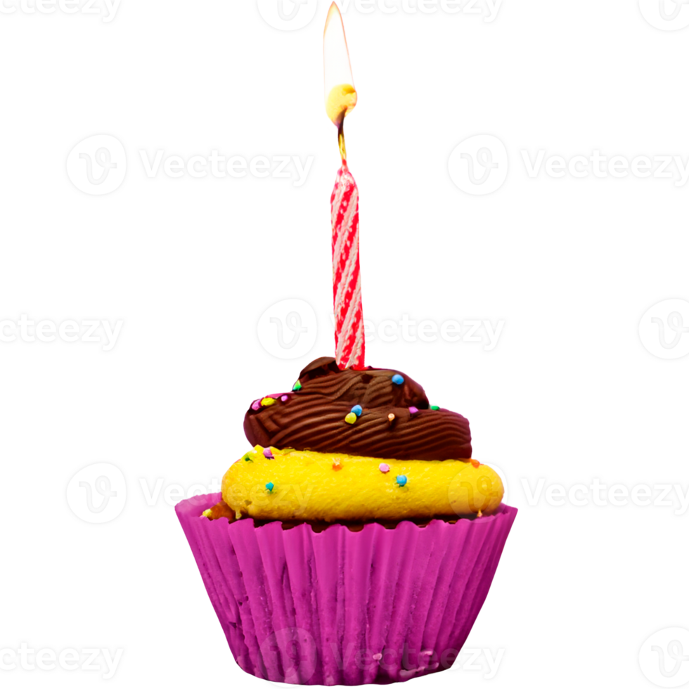 one colorful birthday cupcake with one red candle png