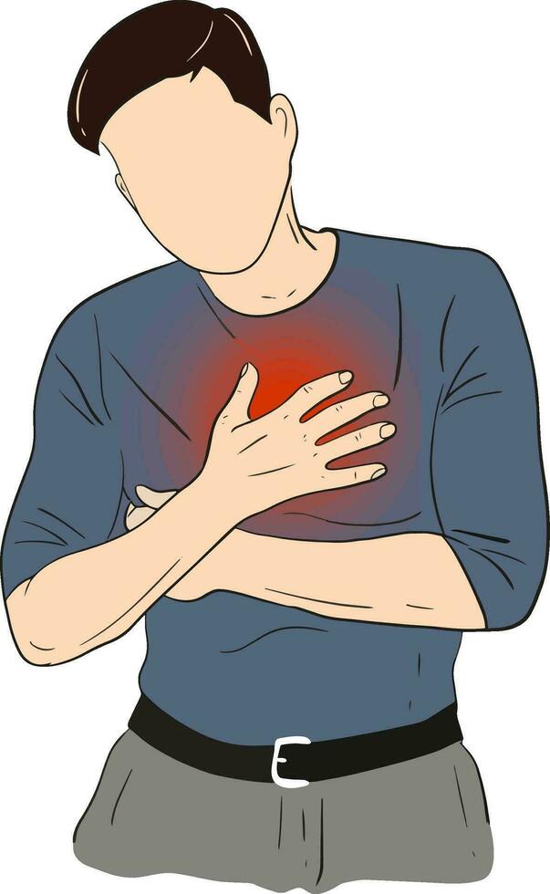hand drawn cartoon illustration of a man with acid re-flux disease vector