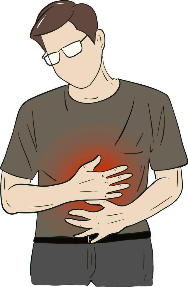 mano dibujado dibujos animados ilustración de un hombre con gastritis vector