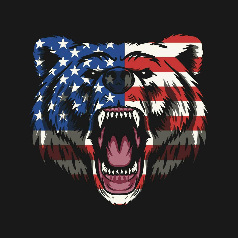 oso cabeza mascota con Estados Unidos bandera vector