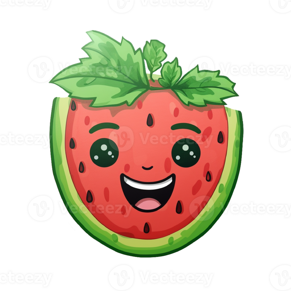 AI Generate Cute Sticker Watermelon Fruit With smiley face png