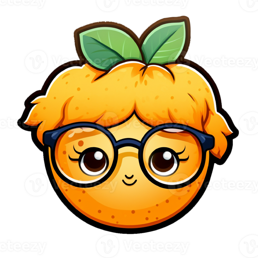 Orange Fruit Funny Sticker With Glasses png