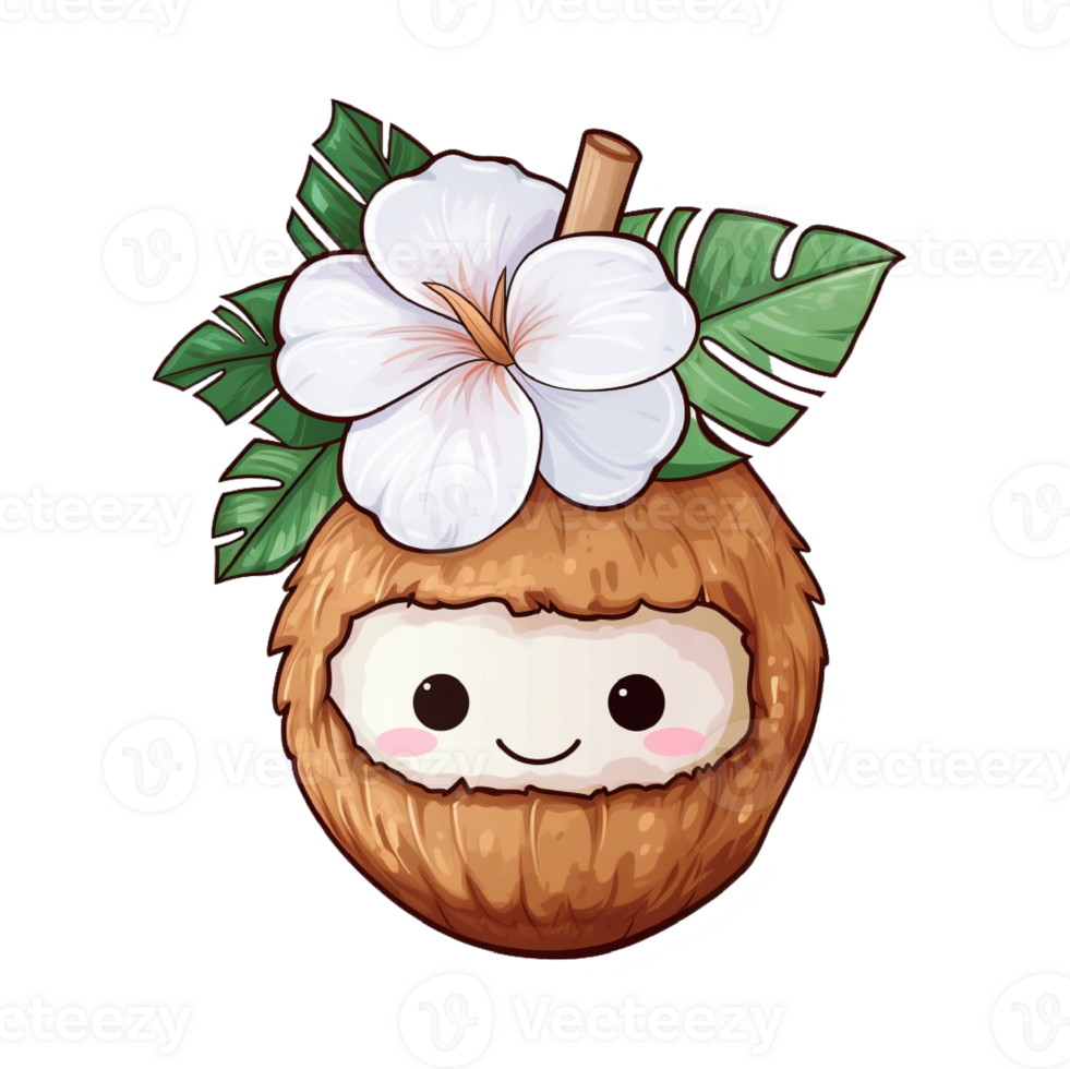 Cute Coconut Sticker with a straw png