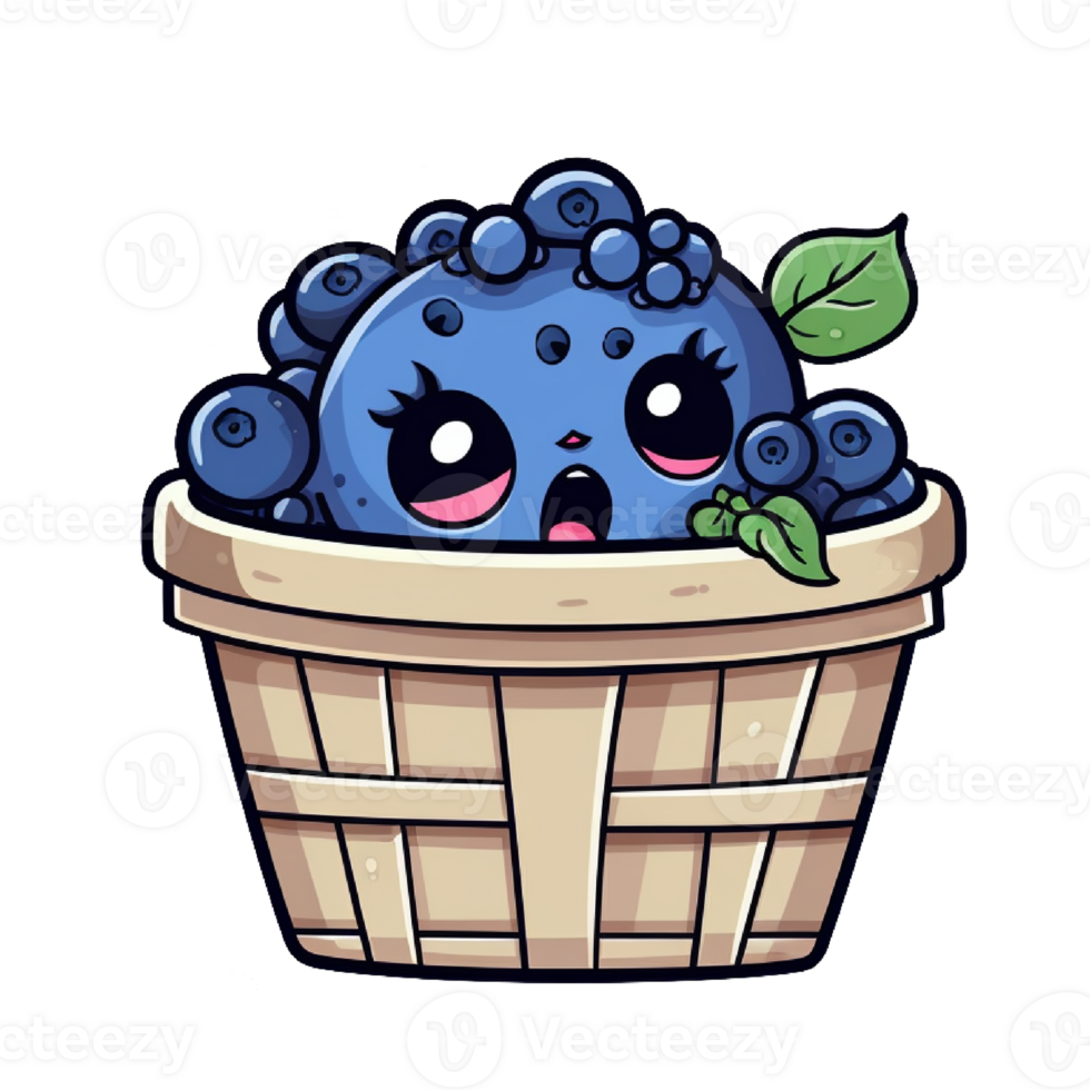 Cute Blueberries in basket crying png