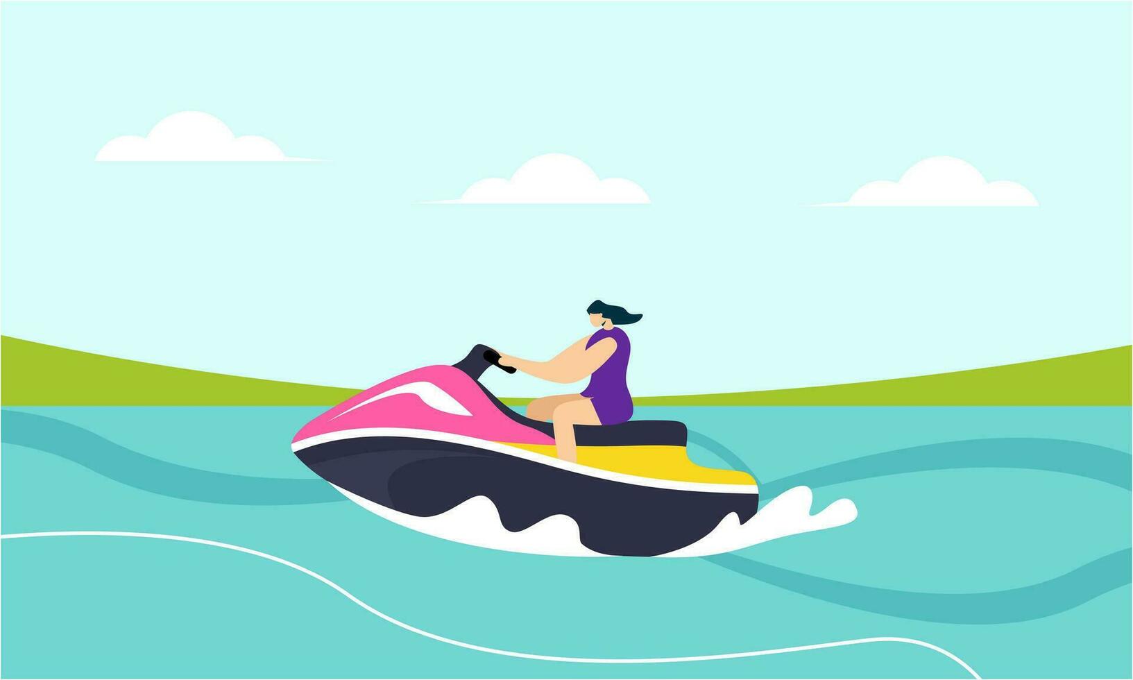 People young riding a jet ski vector illustration