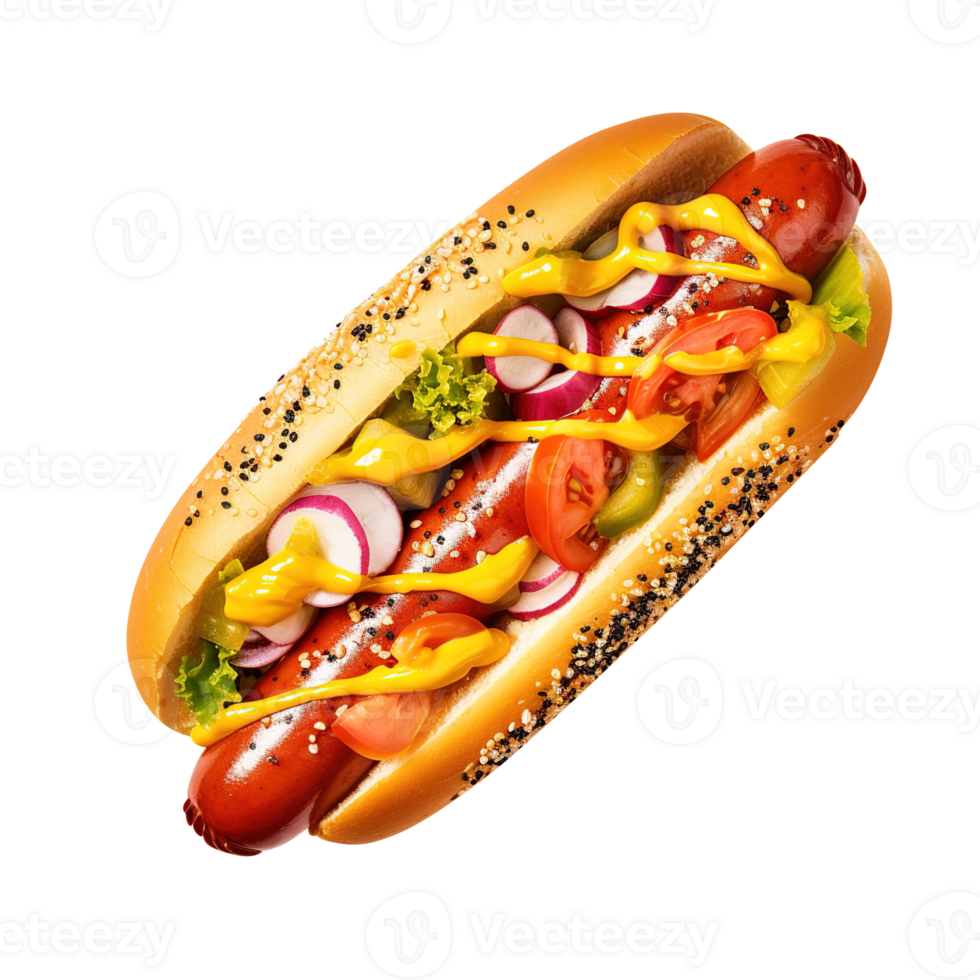 quente cachorro com mostarda e ketchup, criada com generativo ai png