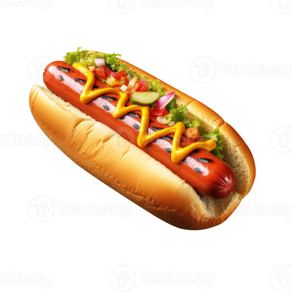 quente cachorro com mostarda e ketchup, criada com generativo ai png