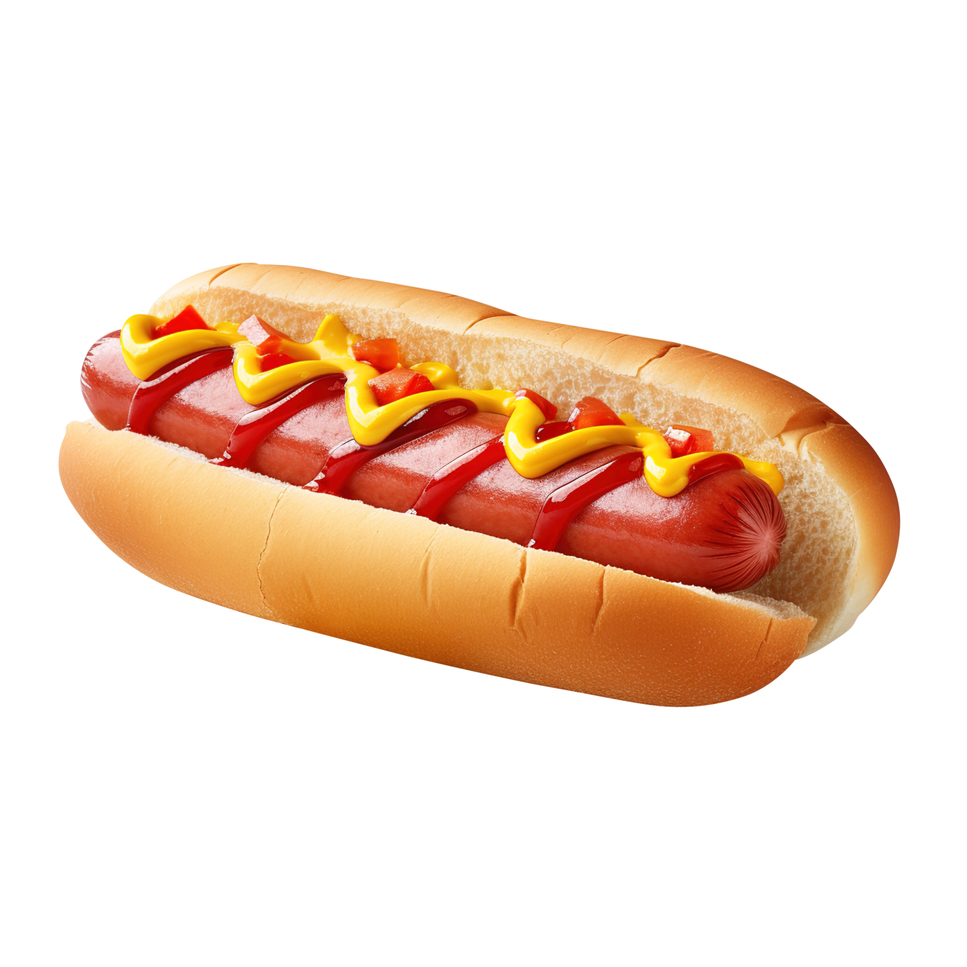 Hot dog with mustard and ketchup, created with Generative AI 27141313 PNG