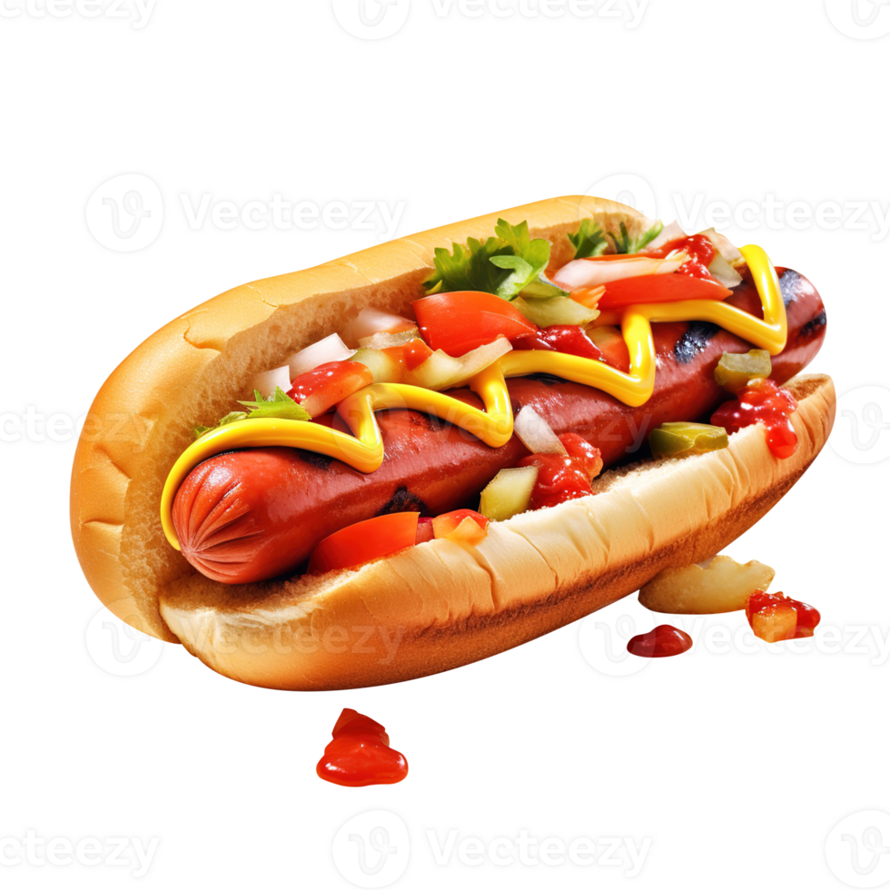 quente cachorro com mostarda e ketchup, criada com generativo ai png