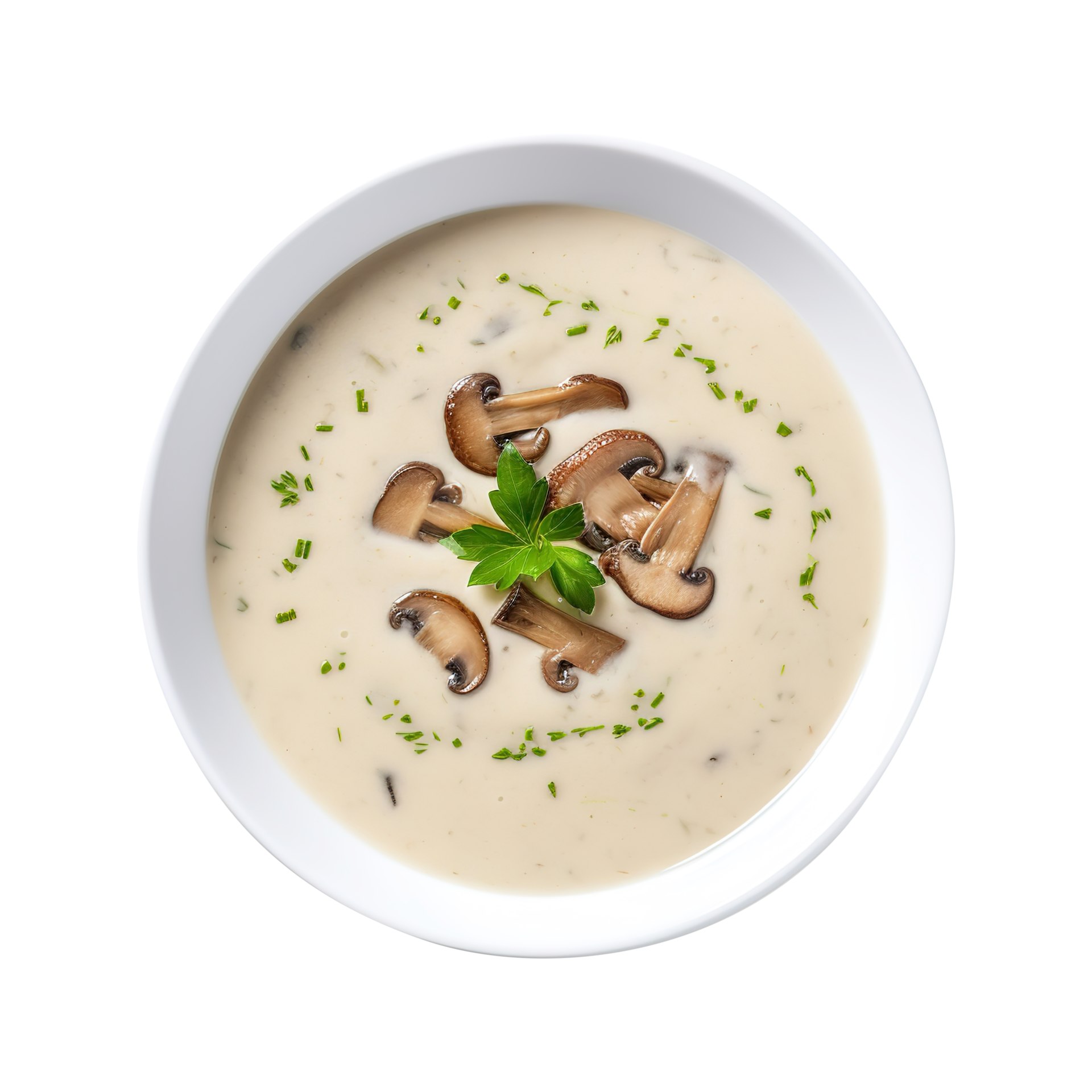 Delicious cream Bowl of mushroom soup, created with Generative AI