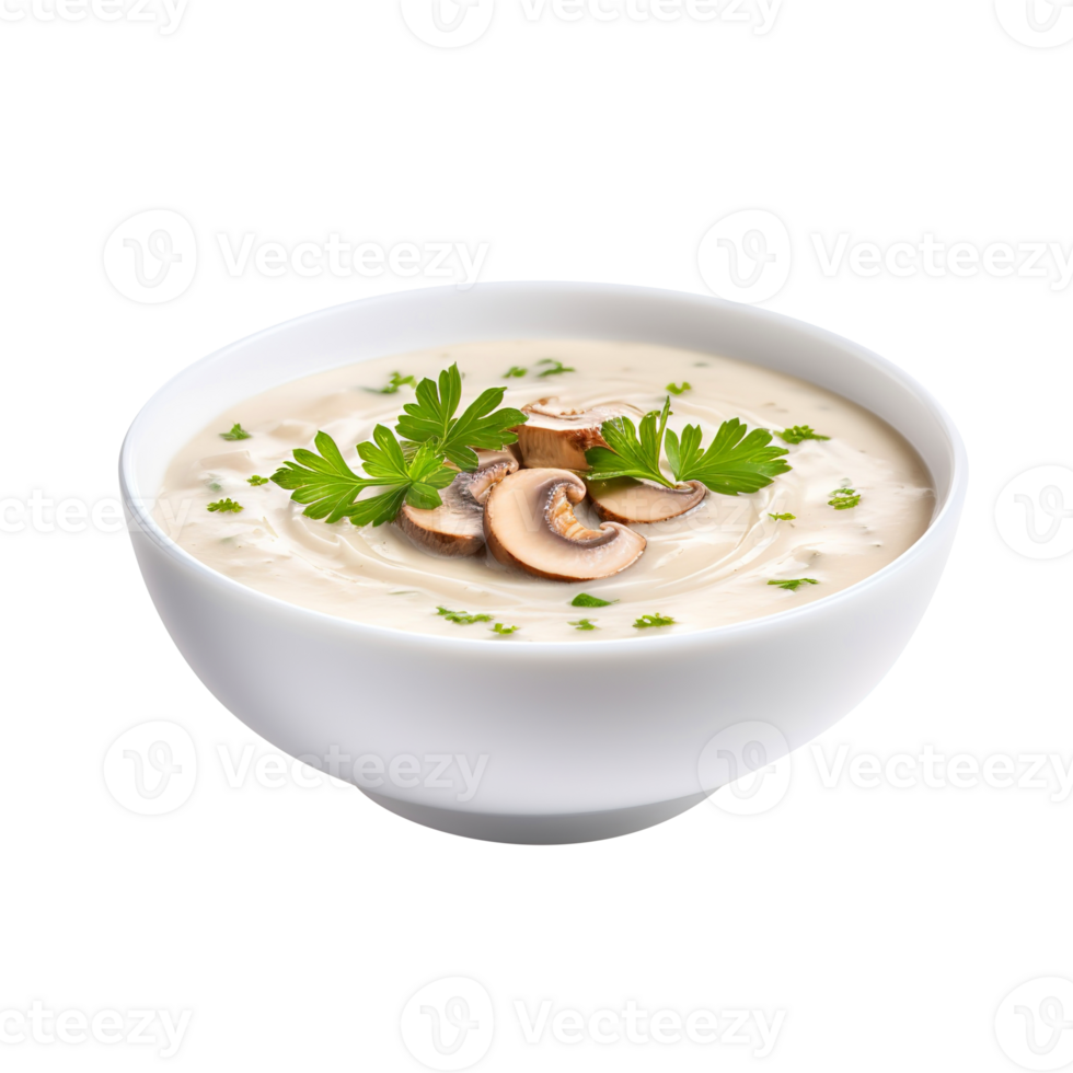 Delicious cream Bowl of mushroom soup, created with Generative AI